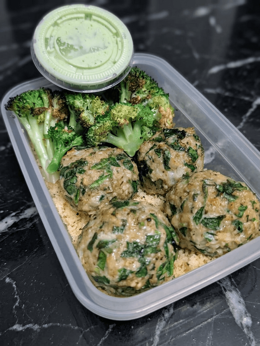 Spinach Chicken Meatballs, Couscous + Cucumber-Herb Tzatziki