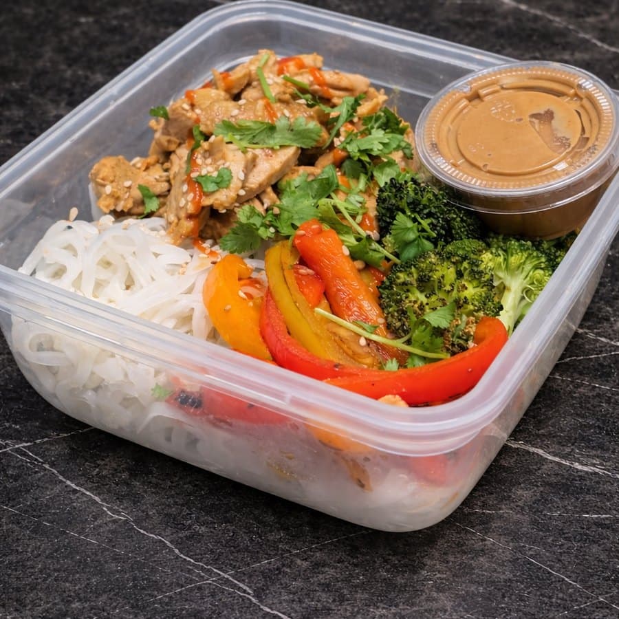 Thai Peanut Chicken with Rice Noodles